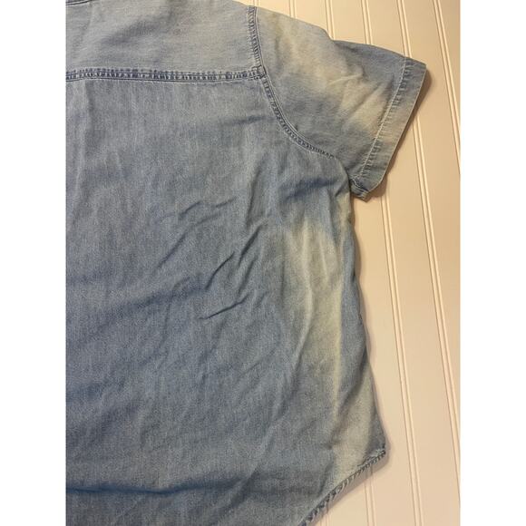 Just My Size Denim Flowers Plants Floral Embroidered Button Down Top Size 22/24 - Picture 7 of 8